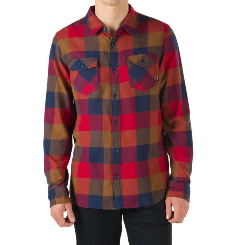 Vans Box Flannel Shirt Mens Medium Red Plaid Long Sleeve Cotton Button
